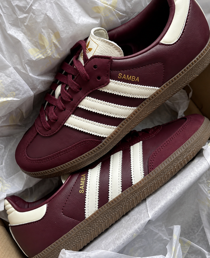 adidas Samba OG – Maroon / Cream White / Gold Metallic