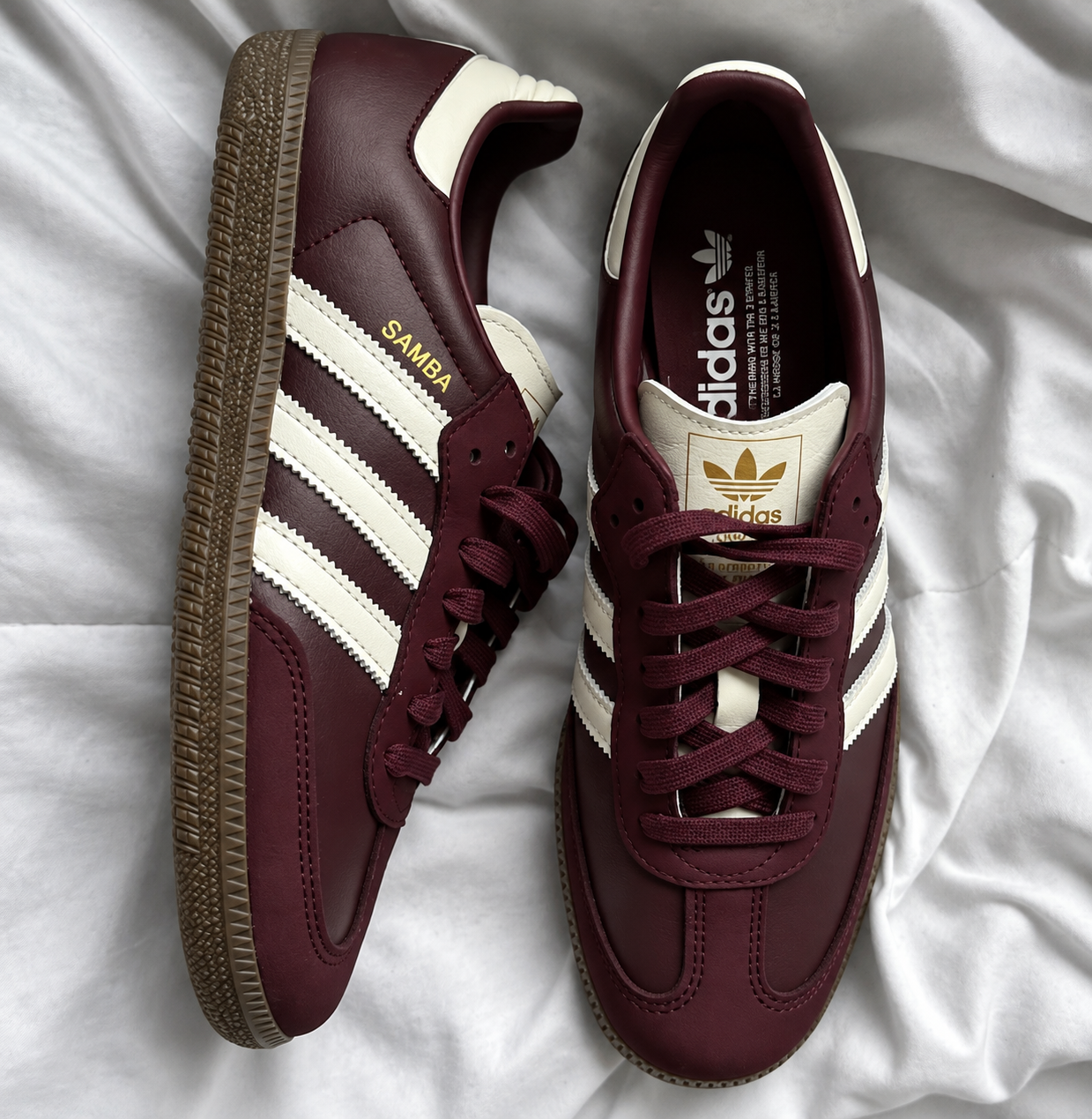 adidas Samba OG – Maroon / Cream White / Gold Metallic