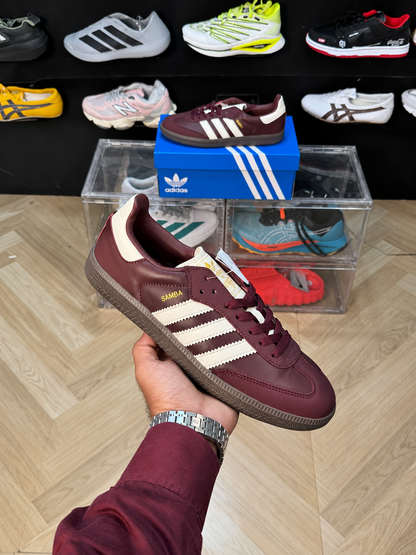 adidas Samba OG – Maroon / Cream White / Gold Metallic
